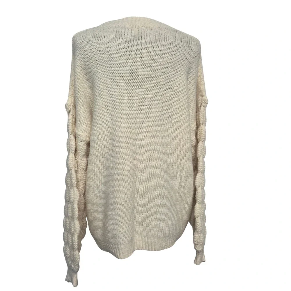 Jodifl Ivory Oversized Popcorn Bubble Sleeve Knit Sweater H8104 Cream Small